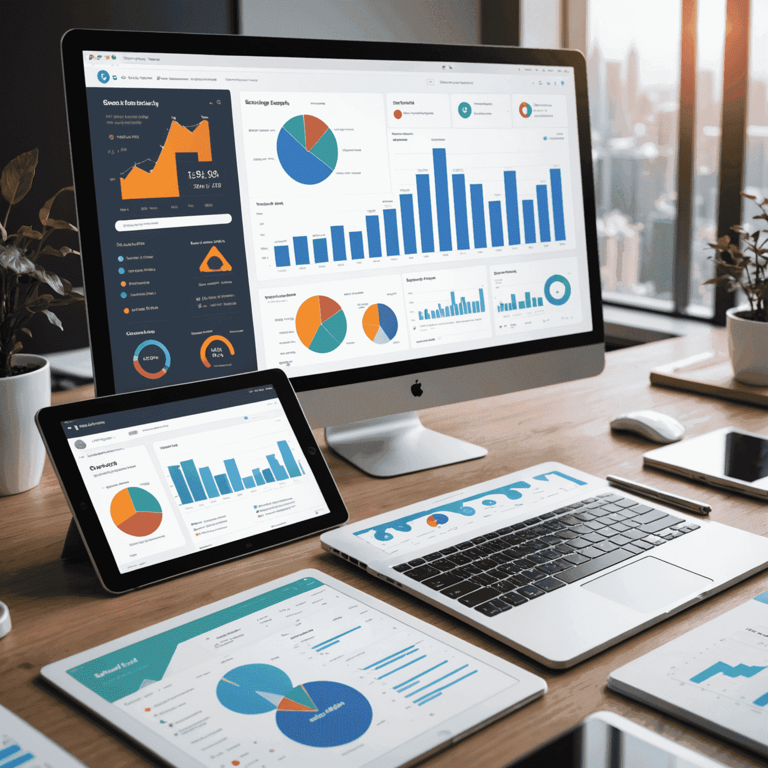 A dashboard with various charts, graphs, and KPI indicators representing in-depth social media analytics and reporting