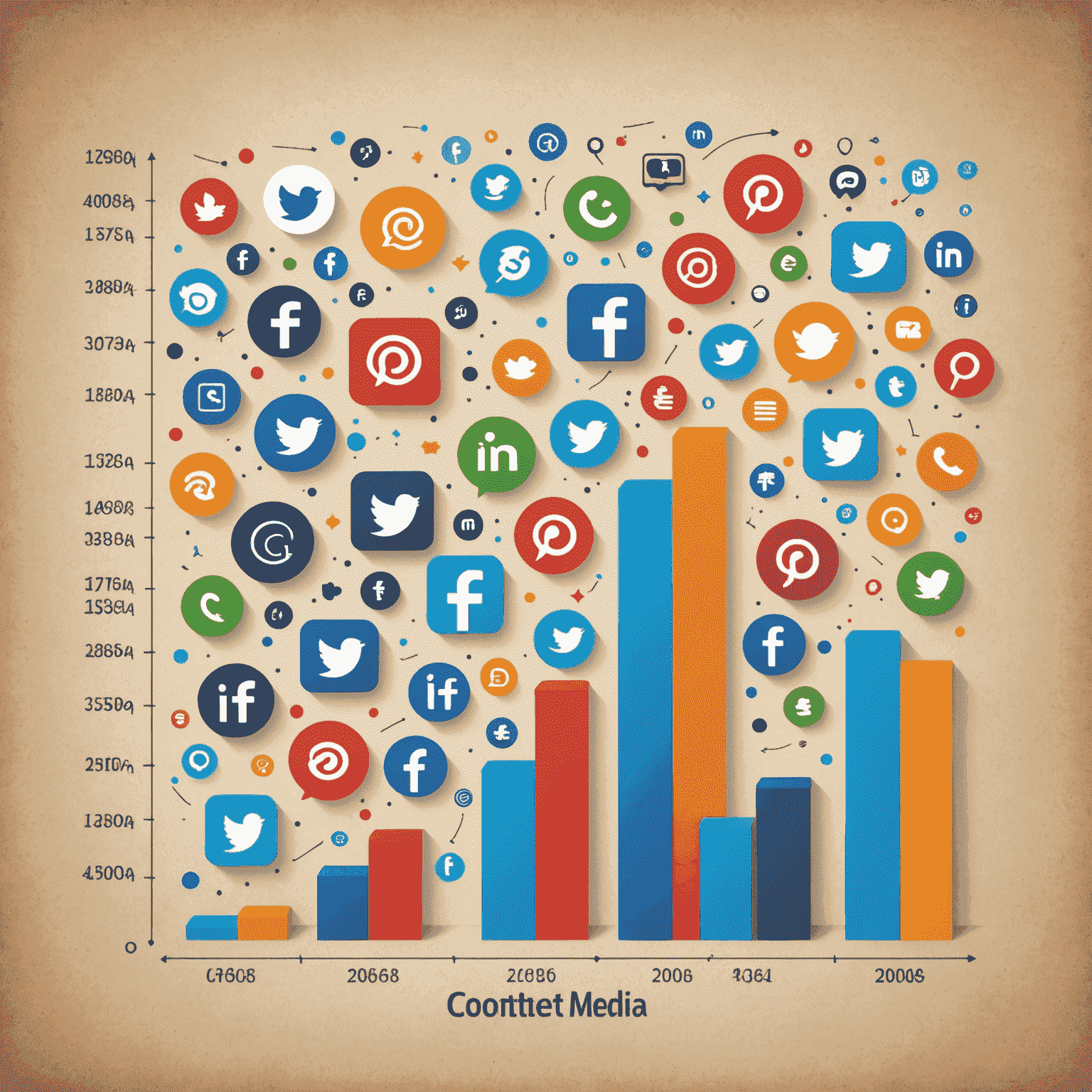 A graph showing exponential growth with social media icons and content pieces contributing to the upward trend
